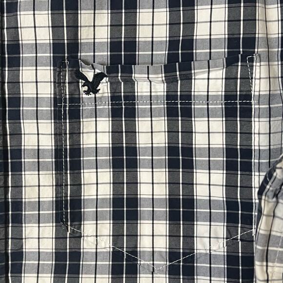American Eagle Mens Shirt Size Large Vintage Fit Blue Plaid Button Down Logo - Picture 5 of 9